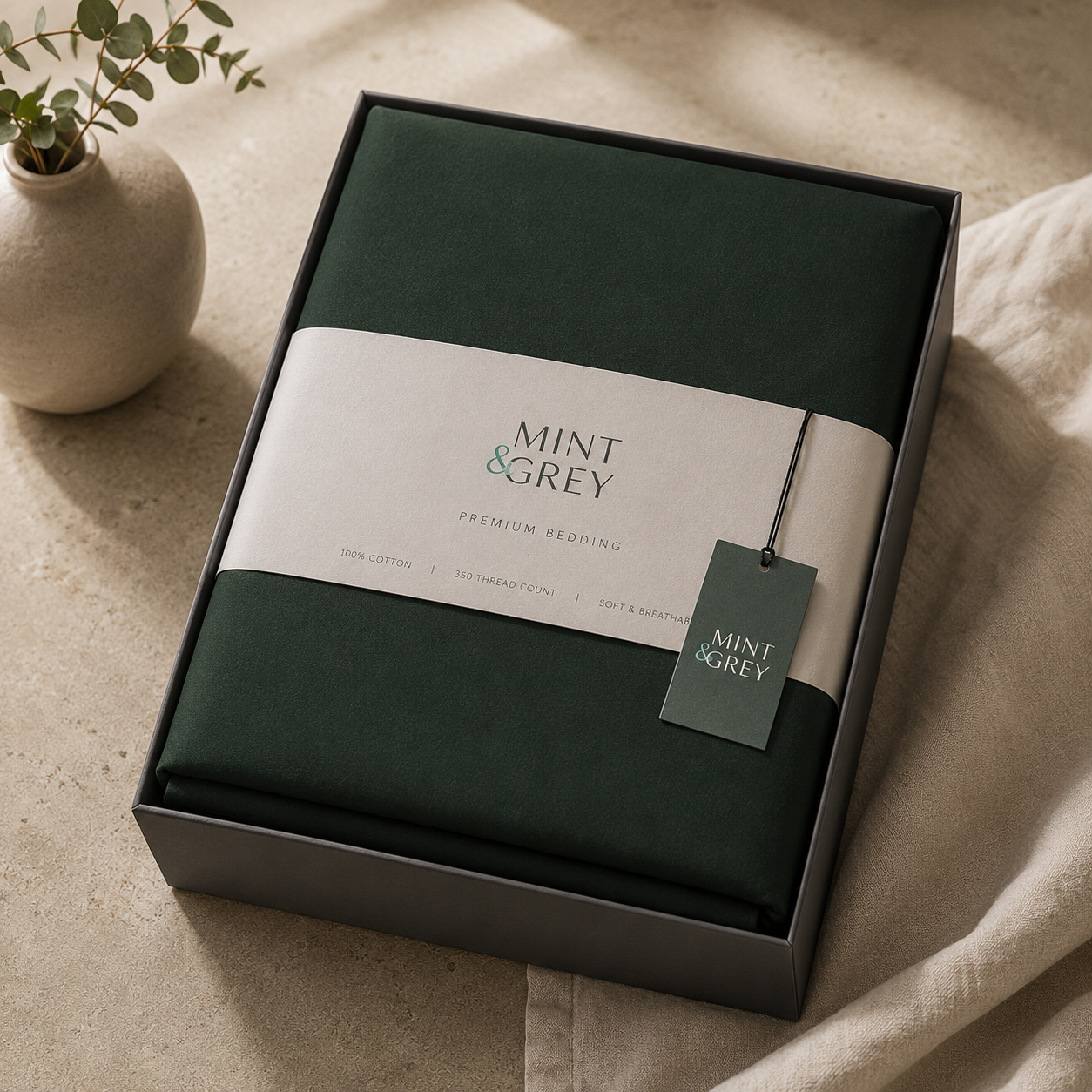 MintnGrey Luxury Cotton satin 150 Thread Count bed sheet Single - Royal Green