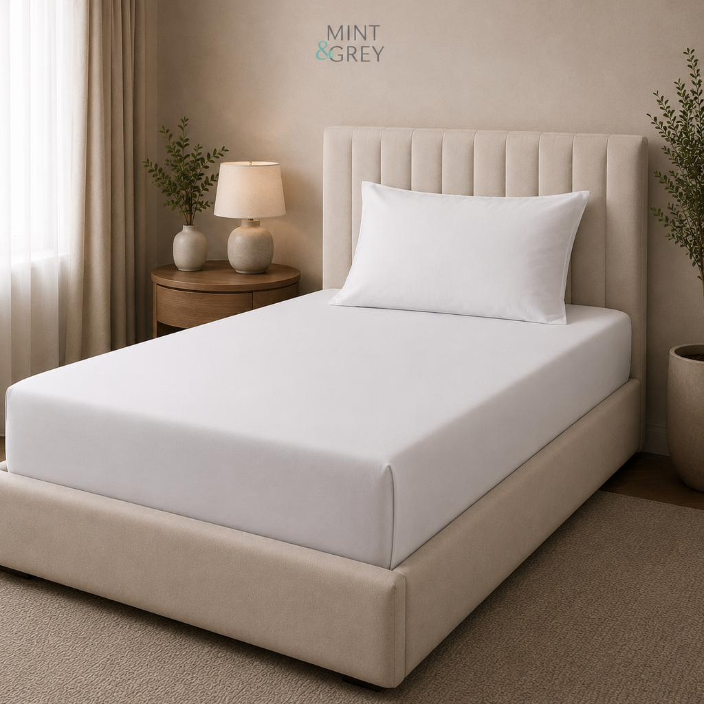 MintnGrey Luxury Cotton satin 150 Thread Count bed sheet Single - White