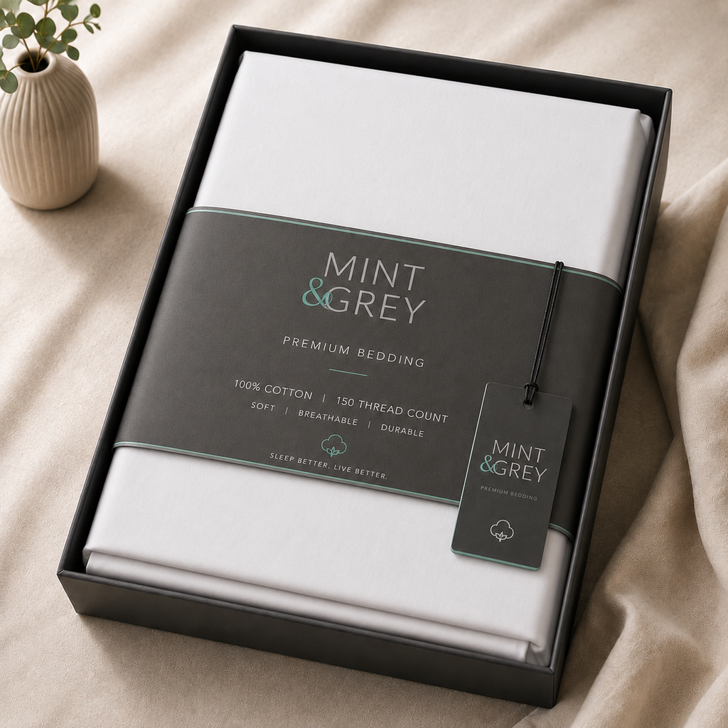 MintnGrey Luxury Cotton satin 150 Thread Count bed sheet Single - White