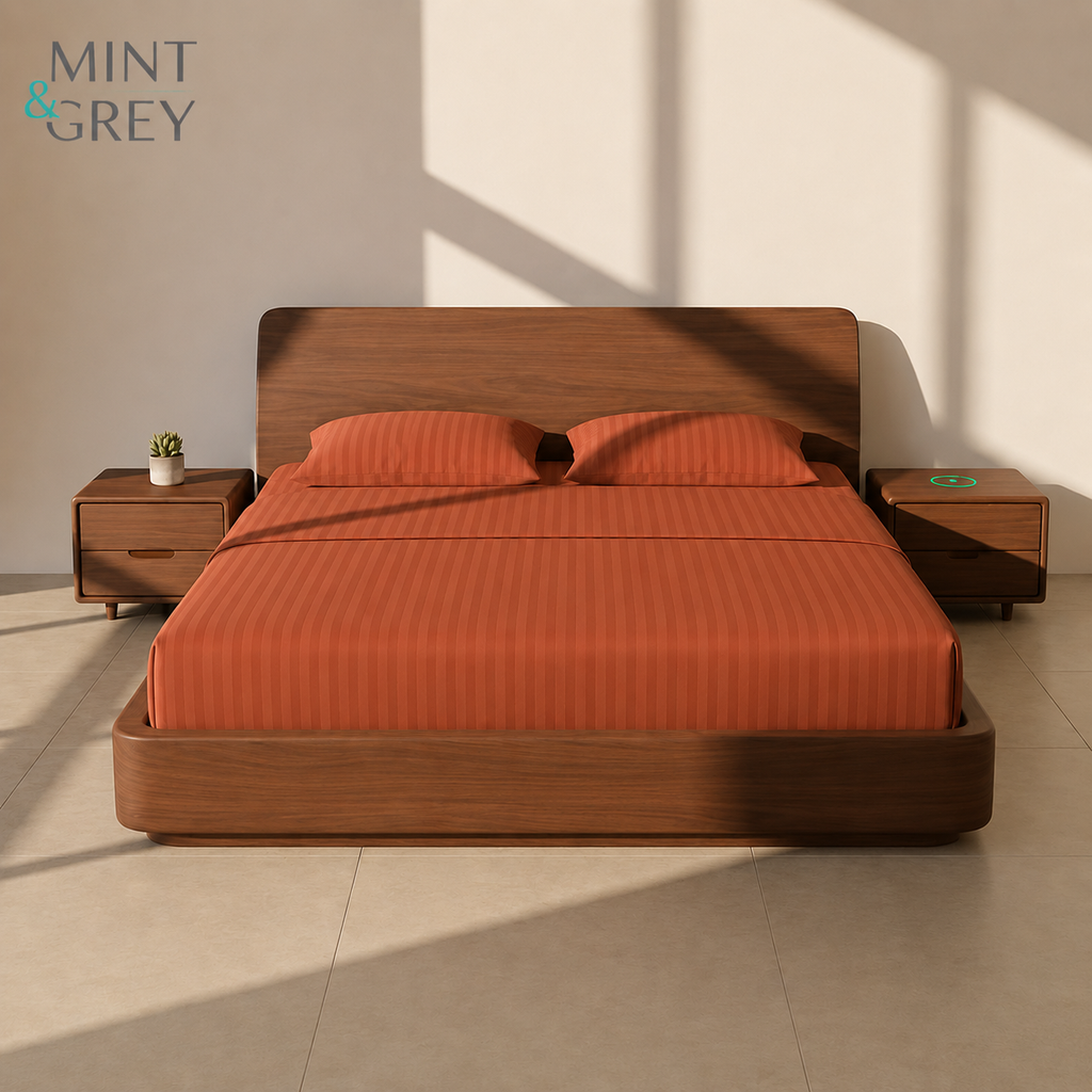 MintnGrey Luxury Self Striped Cotton 250 thread count | Rust