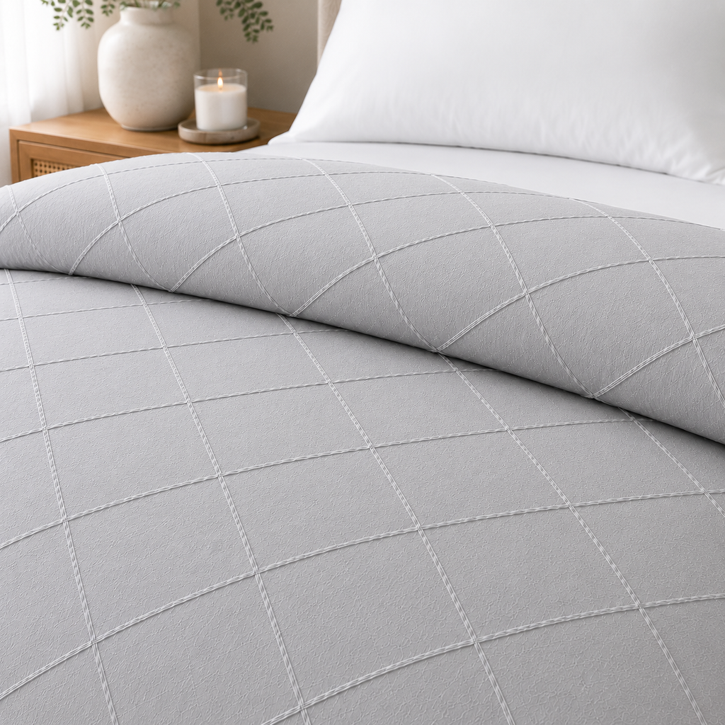 MintnGrey Luxury Cross Design Duvet Cover - Light Grey