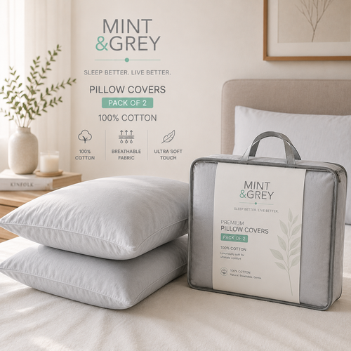 MintnGrey Assorted Pillow Cases Cotton - Light grey
