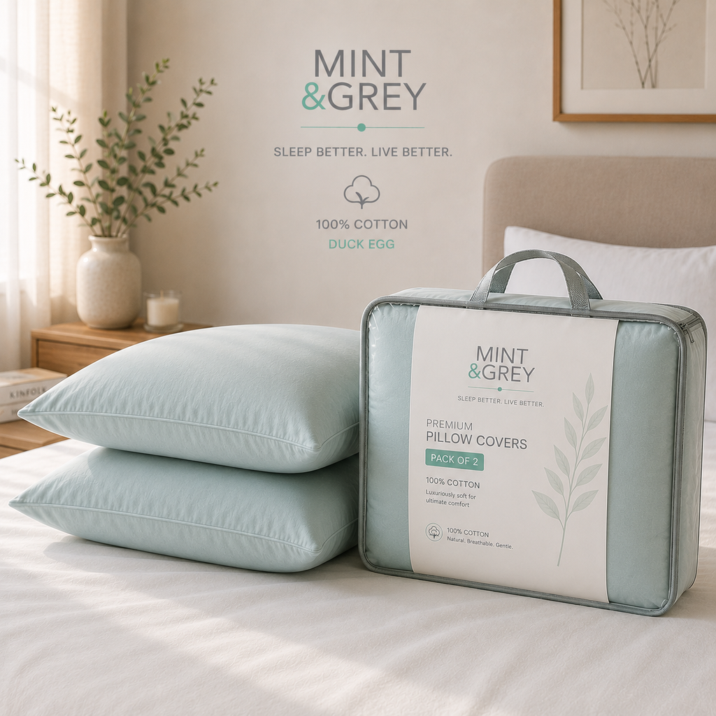 MintnGrey Assorted Pillow Cases Cotton - Duck Egg
