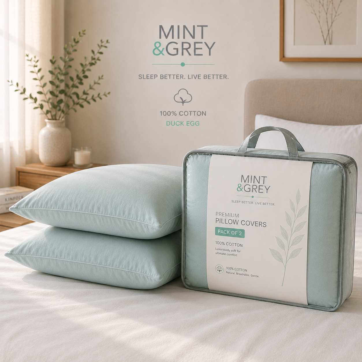 MintnGrey Assorted Pillow Cases Cotton - Duck Egg
