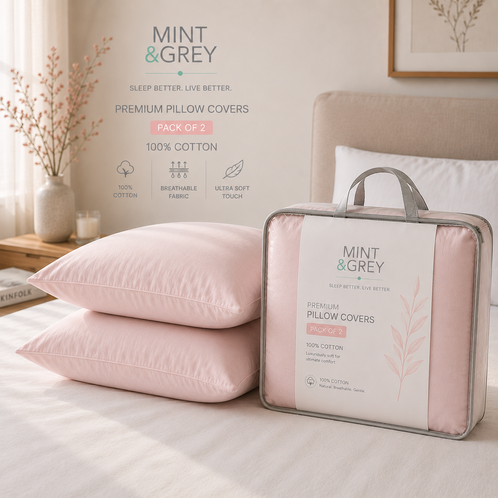 MintnGrey Assorted Pillow Cases Cotton - Light Pink