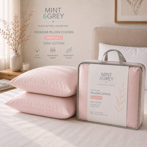 MintnGrey Assorted Pillow Cases Cotton - Light Pink