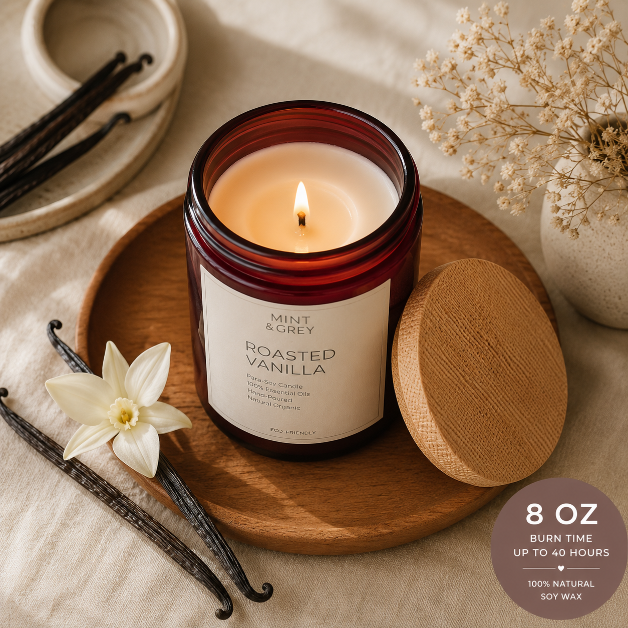 Mintngrey Scented Candle 8 oz | Roasted Vanila