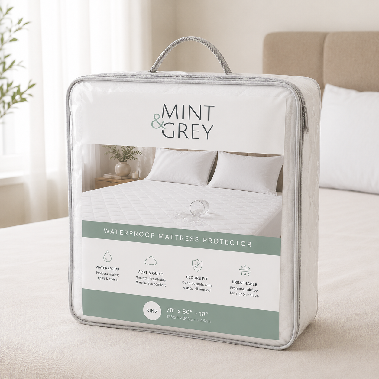 MintnGrey Waterproof Mattress Protector - 70' x 78'