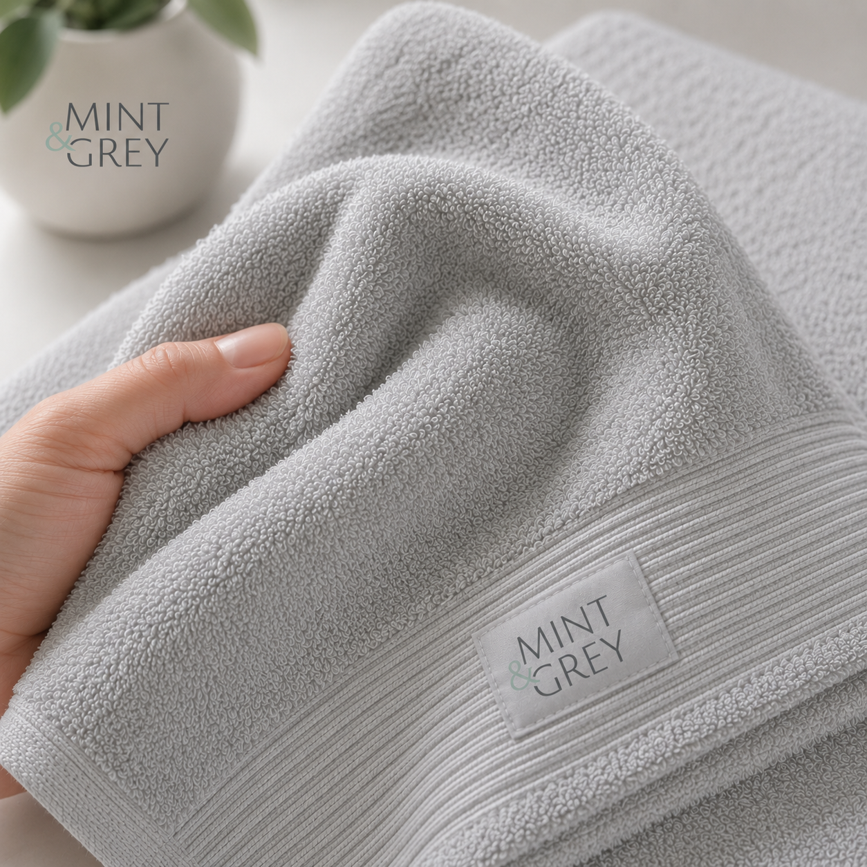 MintnGrey Luxury Cotton Hand Towel 550 GSM | Light Grey