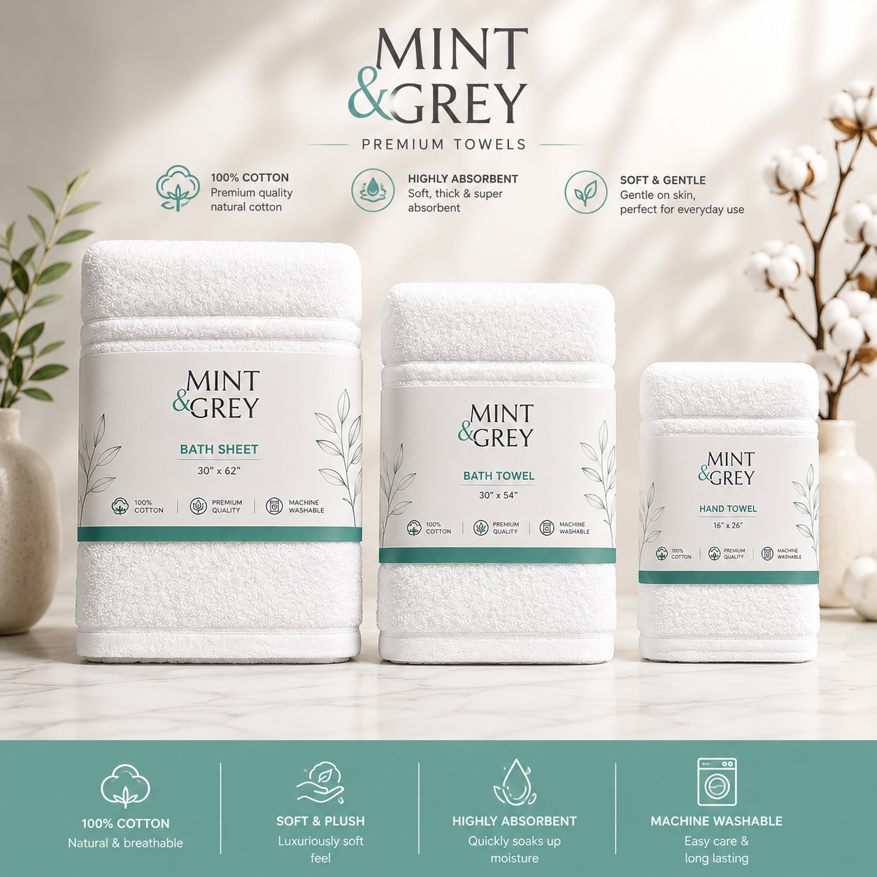 MintnGrey Luxury Cotton Towel Set - White