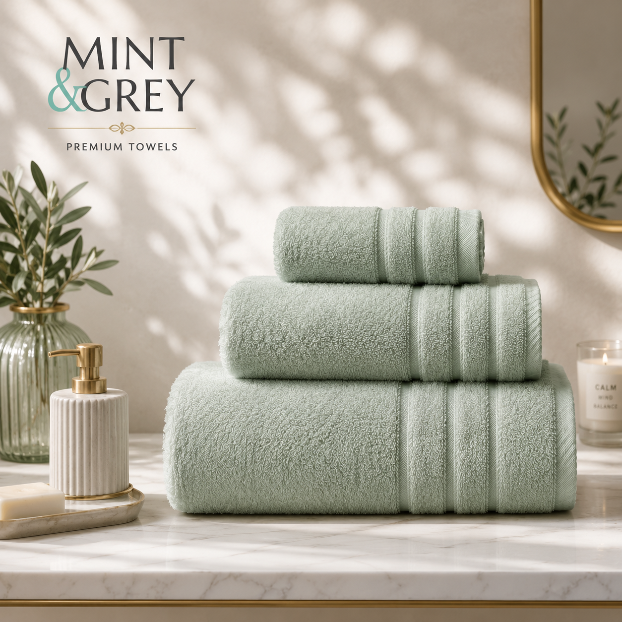 MintnGrey Luxury Cotton Towel Set - Light Green