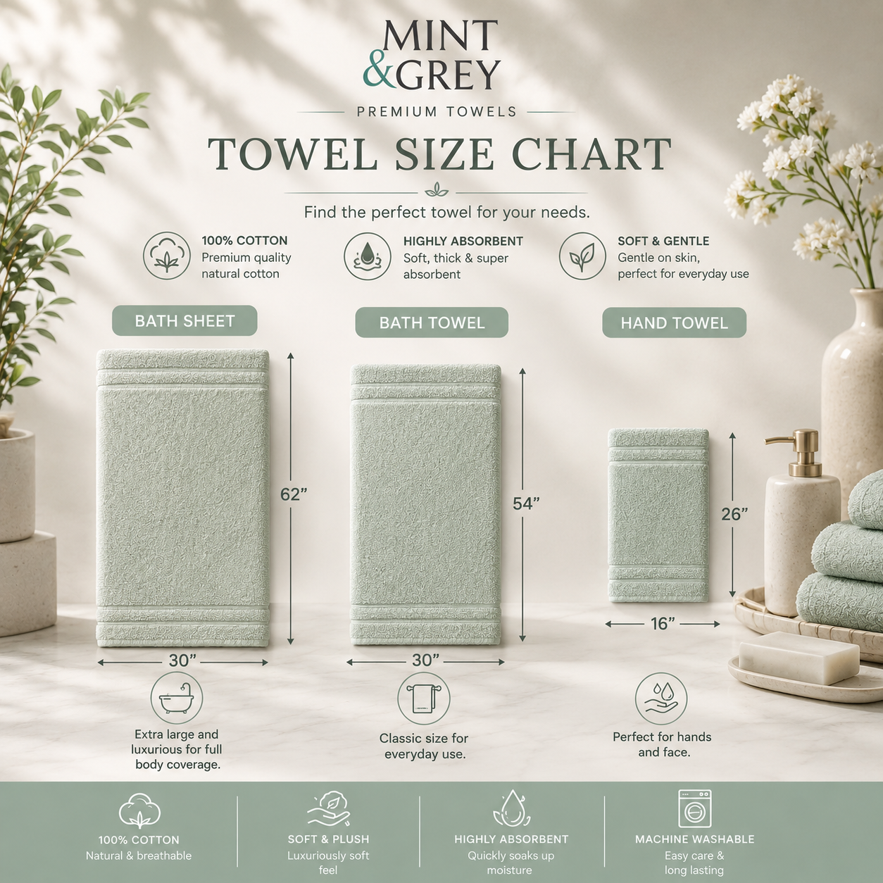 MintnGrey Luxury Cotton Towel Set - Light Green