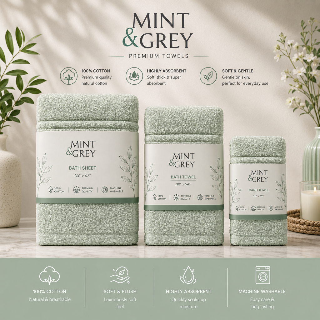 MintnGrey Luxury Cotton Towel Set - Light Green