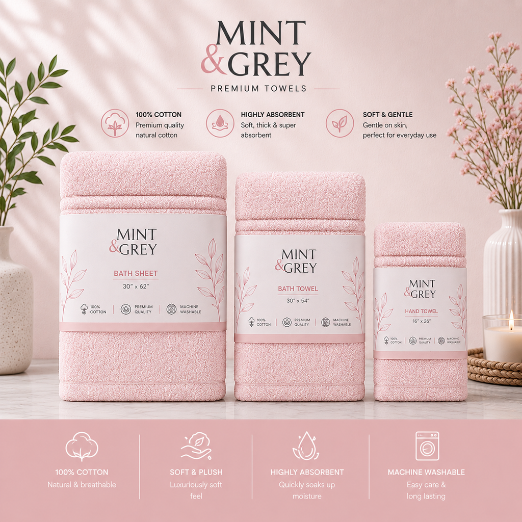 MintnGrey Luxury Cotton Towel Set - Light pink