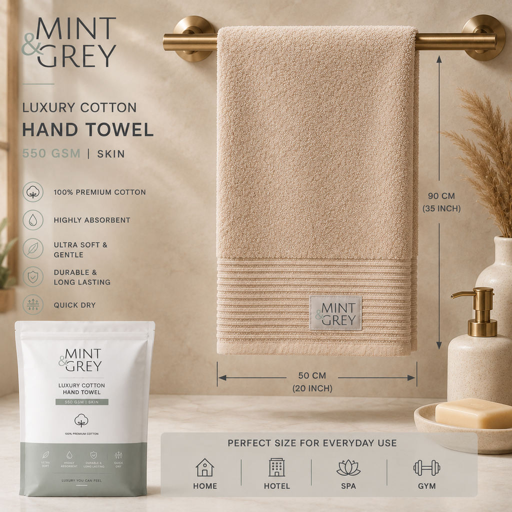 MintnGrey Luxury Cotton Hand Towel 550 GSM | Skin