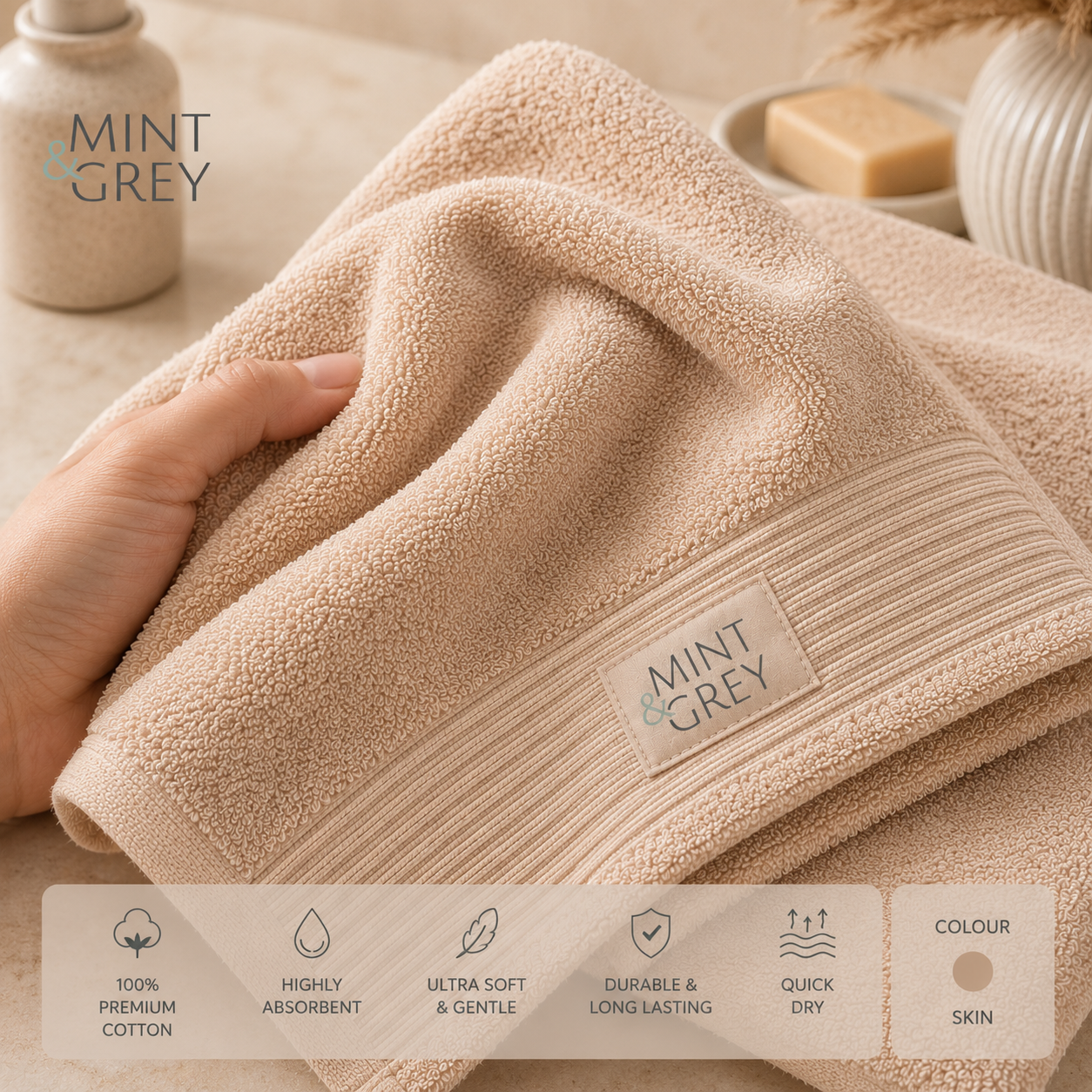 MintnGrey Luxury Cotton Hand Towel 550 GSM | Skin