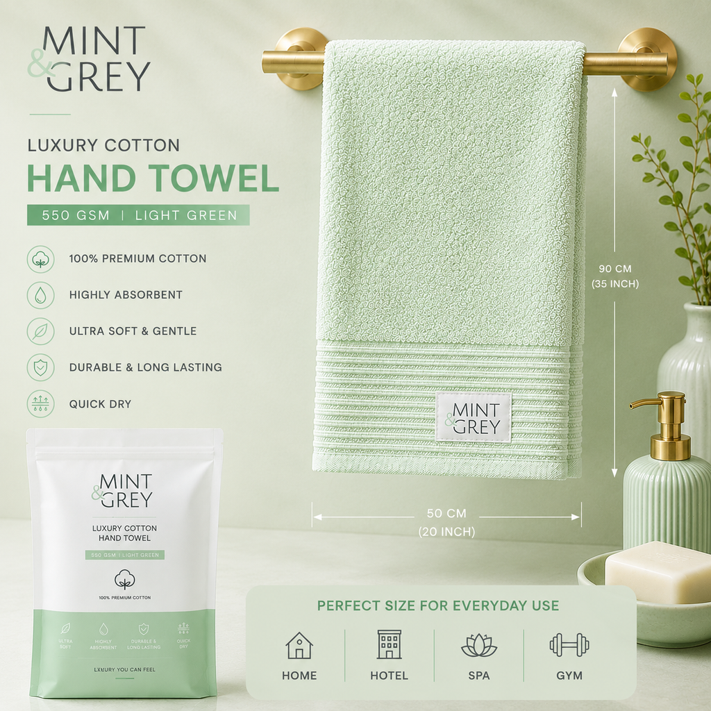 MintnGrey Luxury Cotton Hand Towel 550 GSM | Light Green