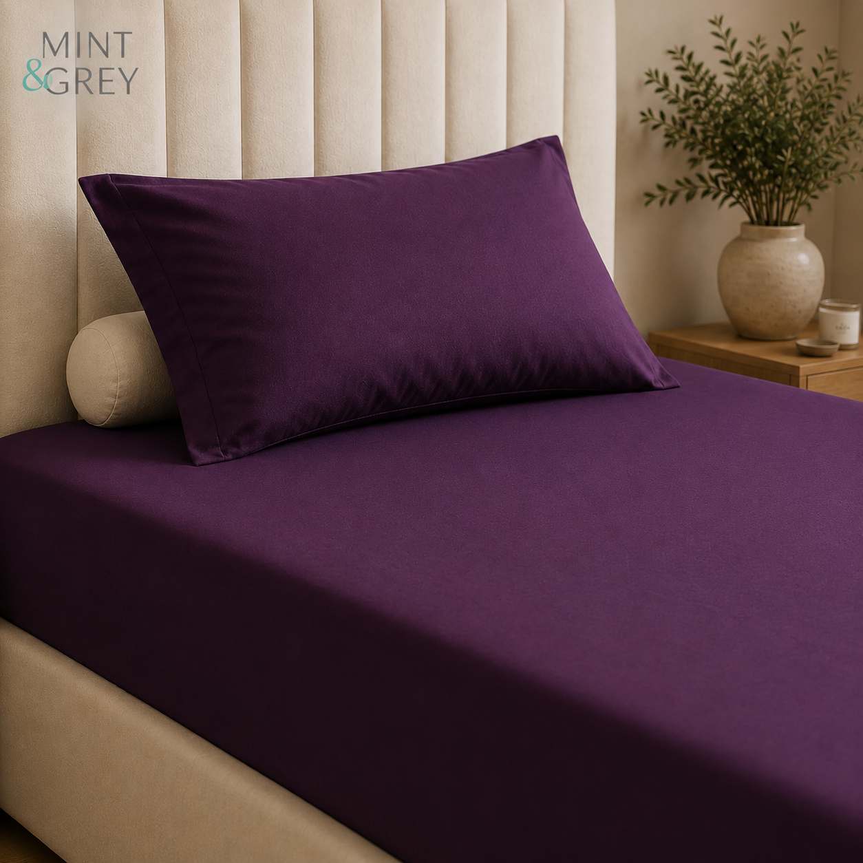 MintnGrey Luxury Cotton satin 150 Thread Count bed sheet Single - Purple