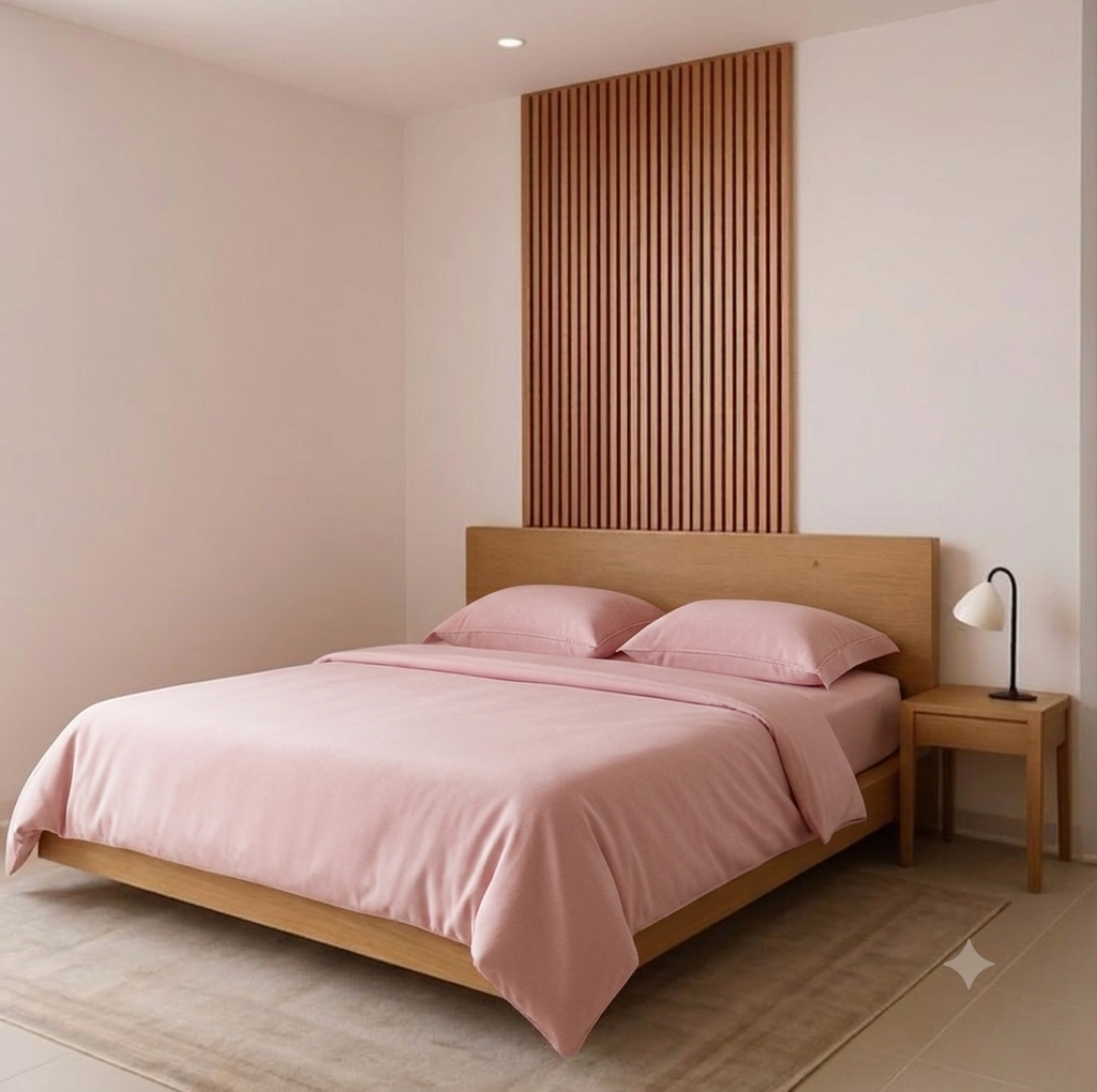 MintnGrey Luxury Light Pink Microfibre Double Bed Sheet Set
