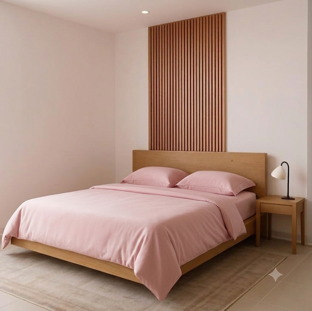 MintnGrey Luxury Light Pink Microfibre Double Bed Sheet Set