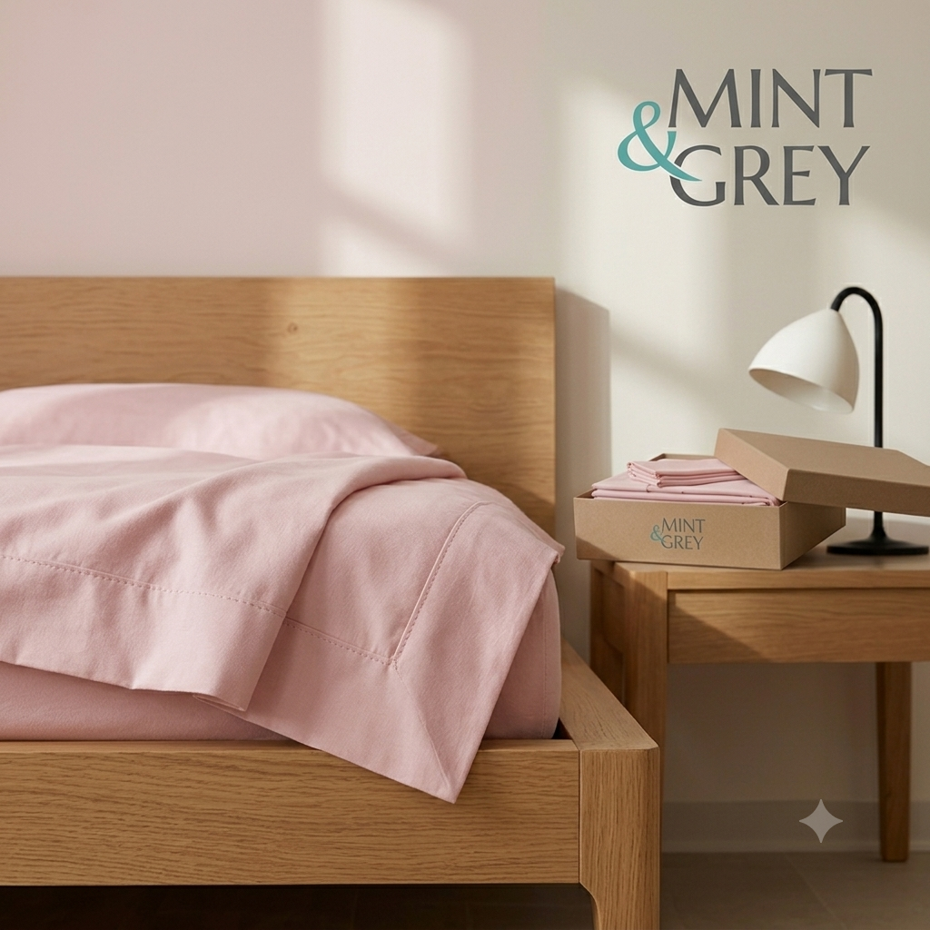 MintnGrey Luxury Light Pink Microfibre Double Bed Sheet Set