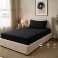 MintnGrey Luxury Cotton satin 150 Thread Count bed sheet Single - Black